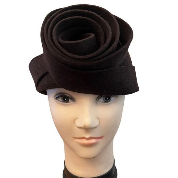 DIVA Ladies Brown Rabbit Hair Pillbox Hat Round Circle Flower Ribbon Hat Russia - Picture 1 of 7
